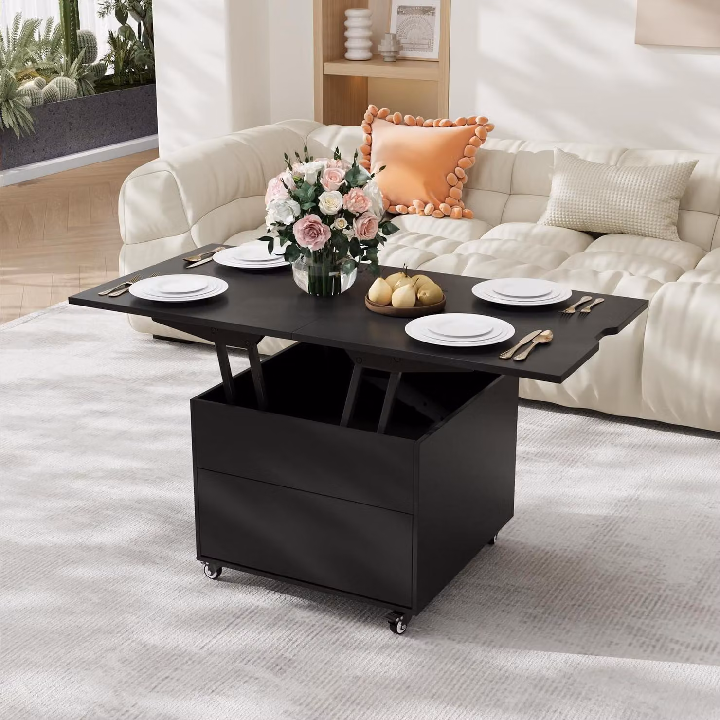 Tavolino da divano, altezza regolabile, 120x60 cm, nero