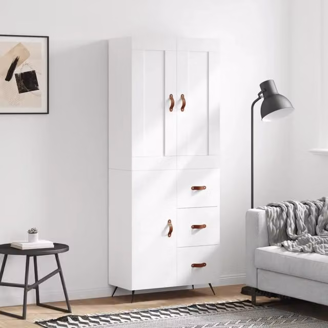 Credenza-Buffet-Armadio da cucina Bianca 69,5x34x180 cm in Legno Multistrato 662084