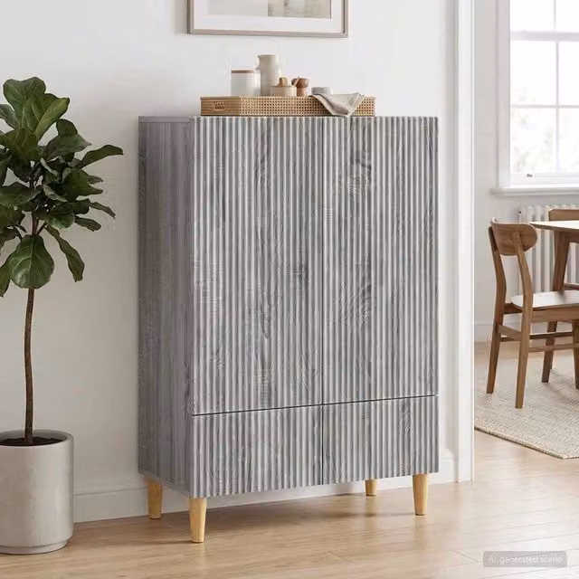 Credenza moderna vidaXL in legno ingegnerizzato grigio, L 66 cm x P 34,5 cm x H 95 cm – 1