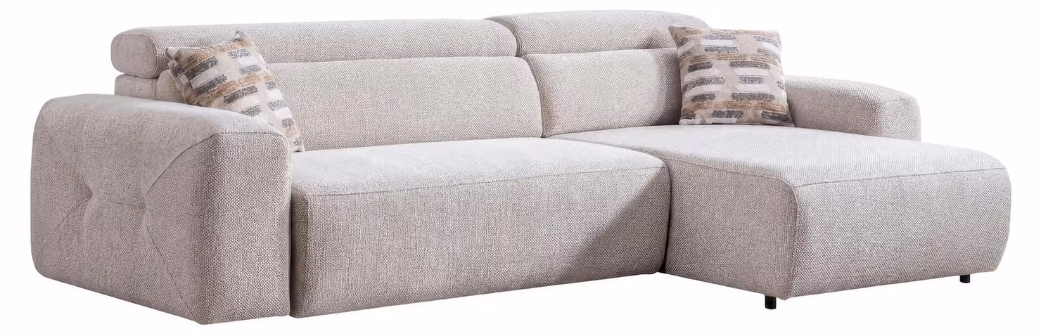 Divano ad angolo a forma di L, moderno, beige, confortevole, imbottito, ideale per il soggiorno