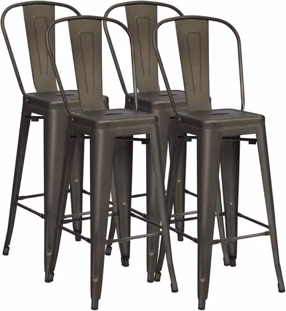 Set di 4 sedie da bar Costway in metallo impilabili con schienale rimovibile, ideali per interno ed esterno, Grigio Antracite – 1