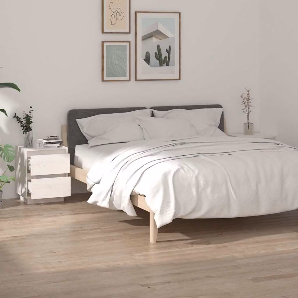 Set di 2 comodini vidaXL bianchi in legno massello di pino, L 40 cm x P 35 cm x H 50 cm