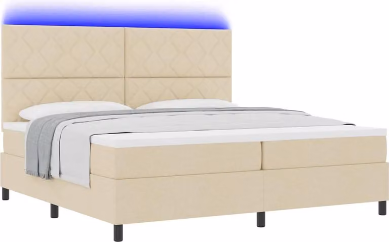 Letto a molle con materasso con led Crema 200 x 200 cm Tessuto