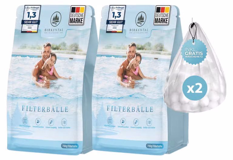 Sfere filtranti per piscine. Diverse tipologie. Sfere filtranti resistenti. Sostituzione per impianti a filtro a sabbia. Confezione da 25 kg. Con sacchetto per il lavaggio