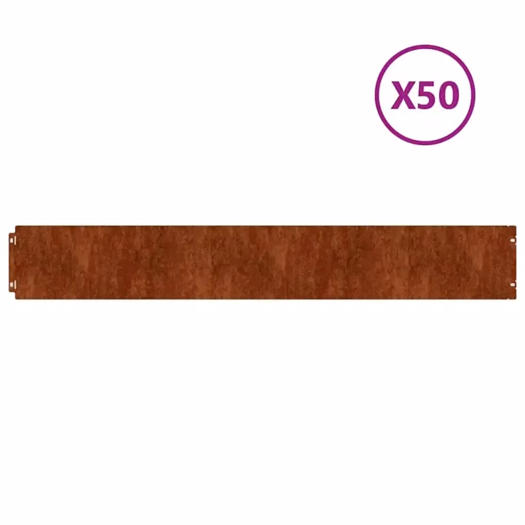 Set di 50 bordure per prato vidaXL in acciaio corten color ruggine, dimensioni: 15 x 103 cm – 2