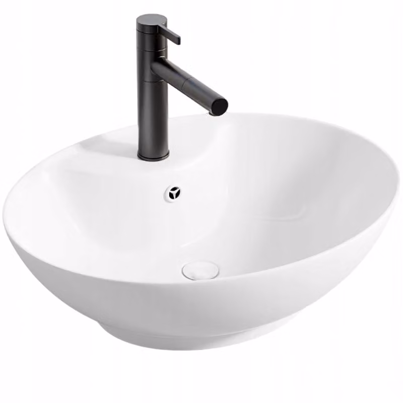 Lavabo ovale in Vetroceramica da appoggio, bianco