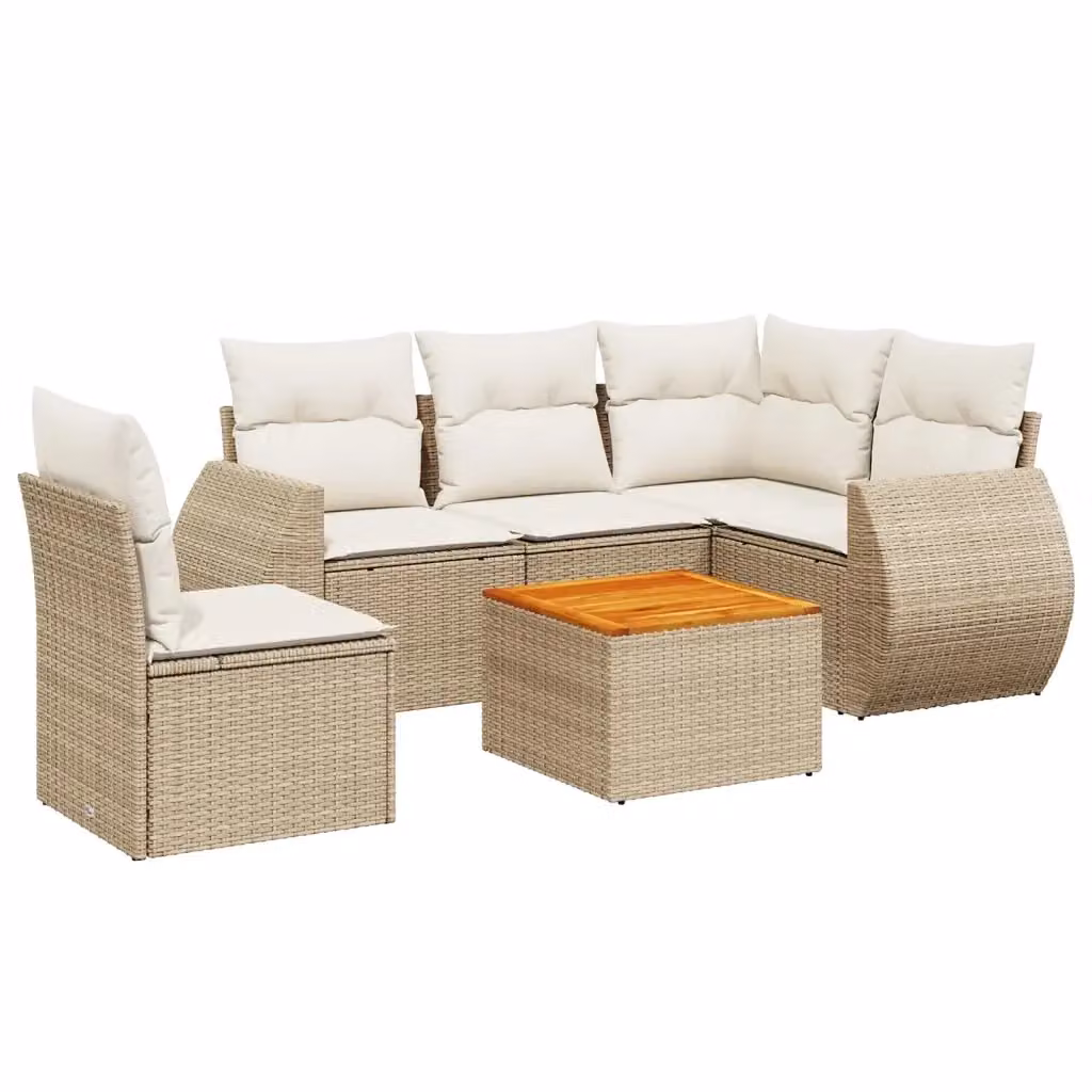vidaXL Set Divano da Giardino a L 6 pz in Polyrattan con Cuscini Beige e Tavolino da Esterno – 2