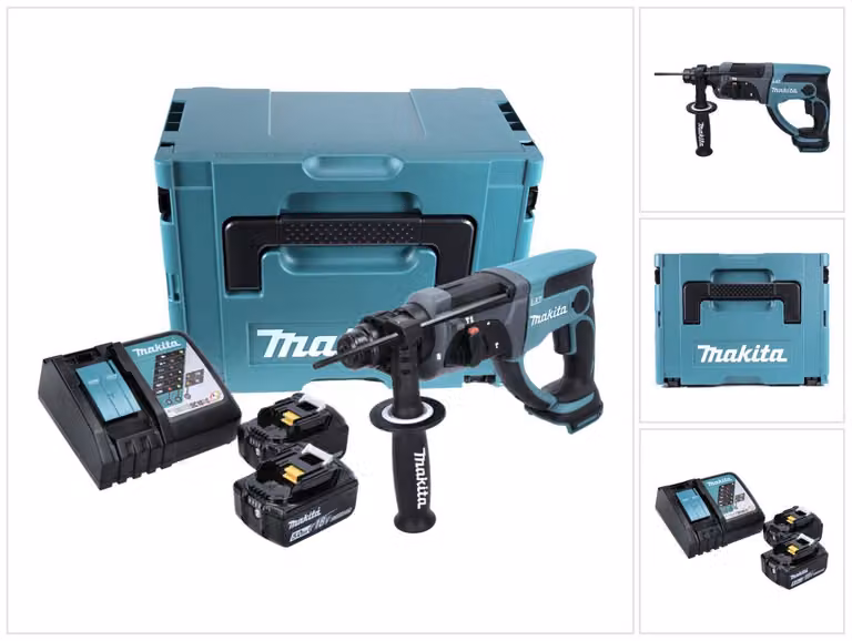 Makita DHR 202 RTJ 18V Tassellatore SDS-Plus a batteria in valigetta Makpac + 2x Batterie 5,0 Ah + Caricatore