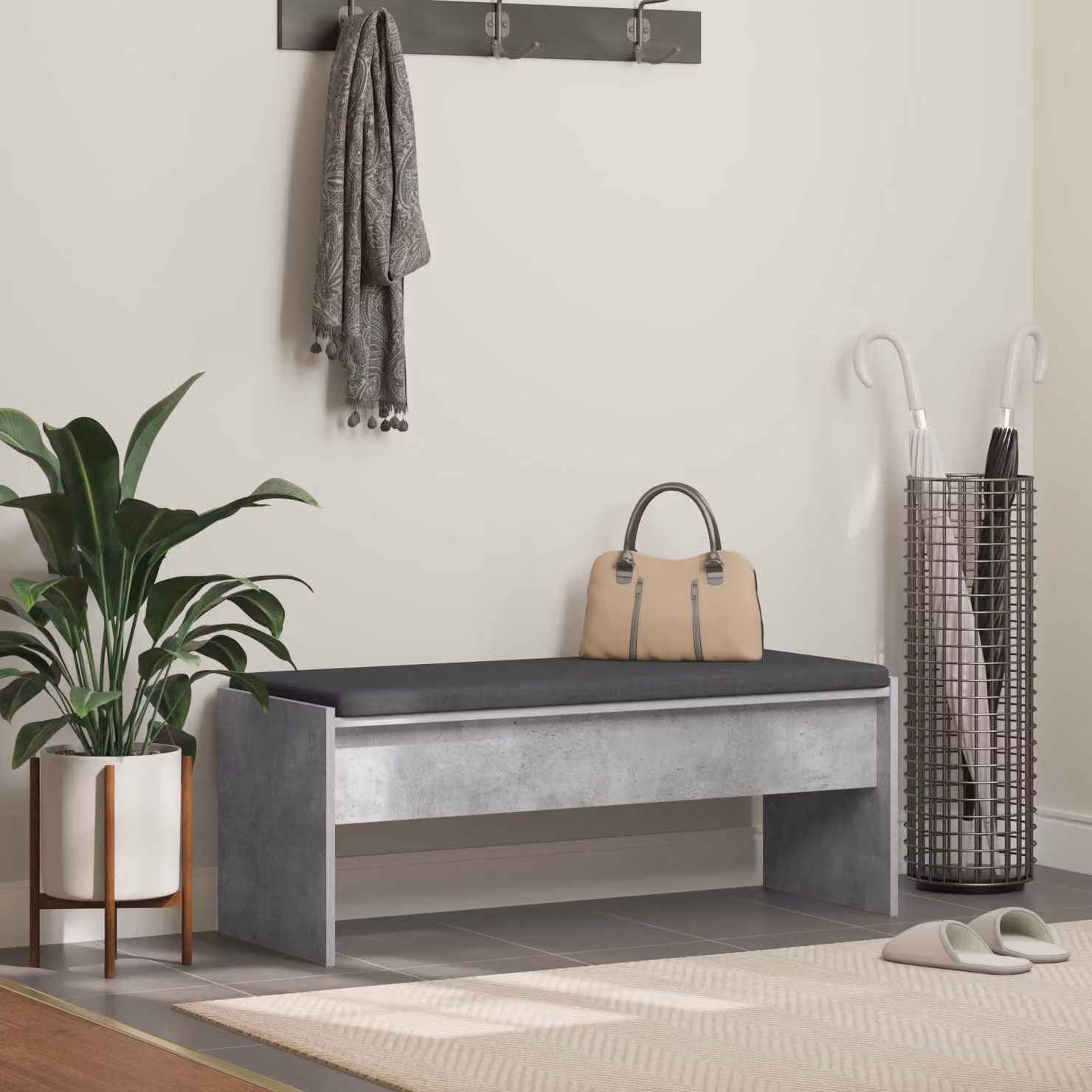 vidaXL Panca per ingresso con cuscino e porta scarpe Grigio, L: 103 cm, P: 38 cm, H: 40 cm