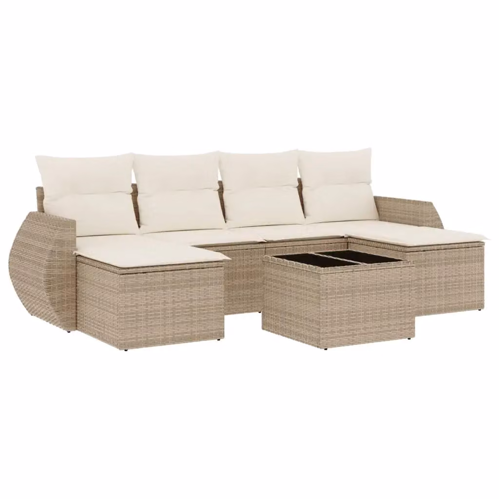 Set Divani da Giardino vidaXL 7 pz in Polyrattan con Cuscini Beige e Tavolino da Esterno – 2