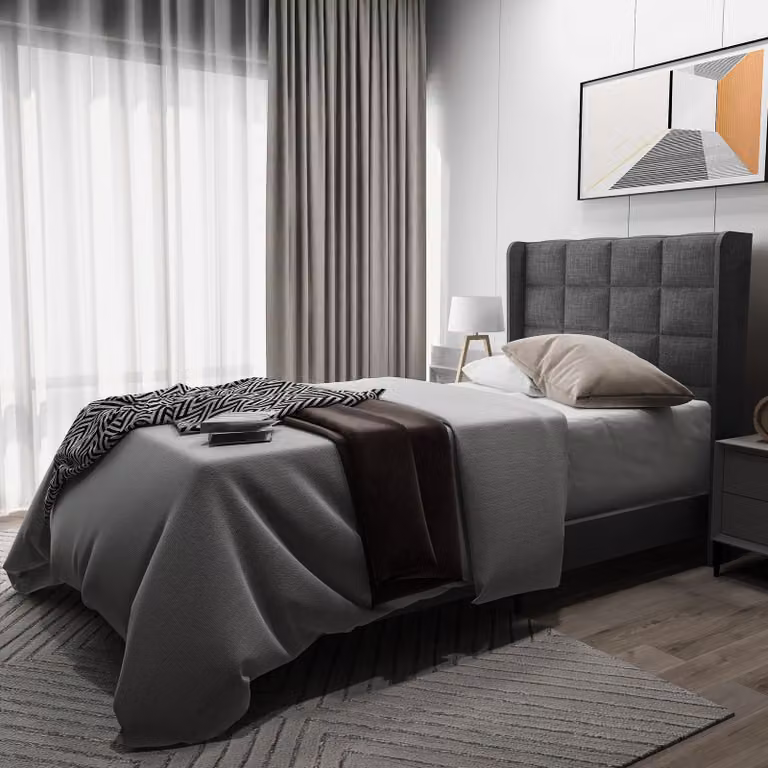 STILVORA Letto imbottito 90x200 cm, letto per ragazzi con alta testiera, letto singolo moderno con rete a doghe, colore grigio (senza materasso)