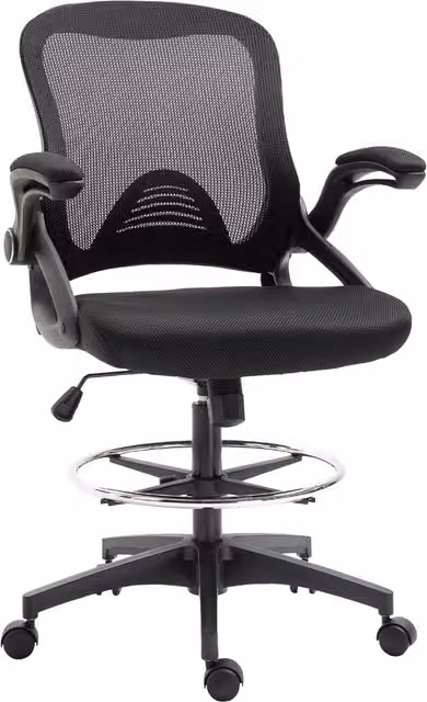 Sedia da ufficio Vinsetto nera con braccioli ribaltabili e seduta traspirante, L: 64 cm, P: 60 cm, H: 106-126 cm