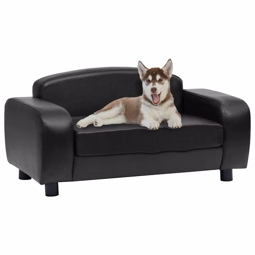 Divano per cani vidaXL in similpelle nera con struttura in legno e base antiscivolo, L 80 cm x P 50 cm x H 40 cm