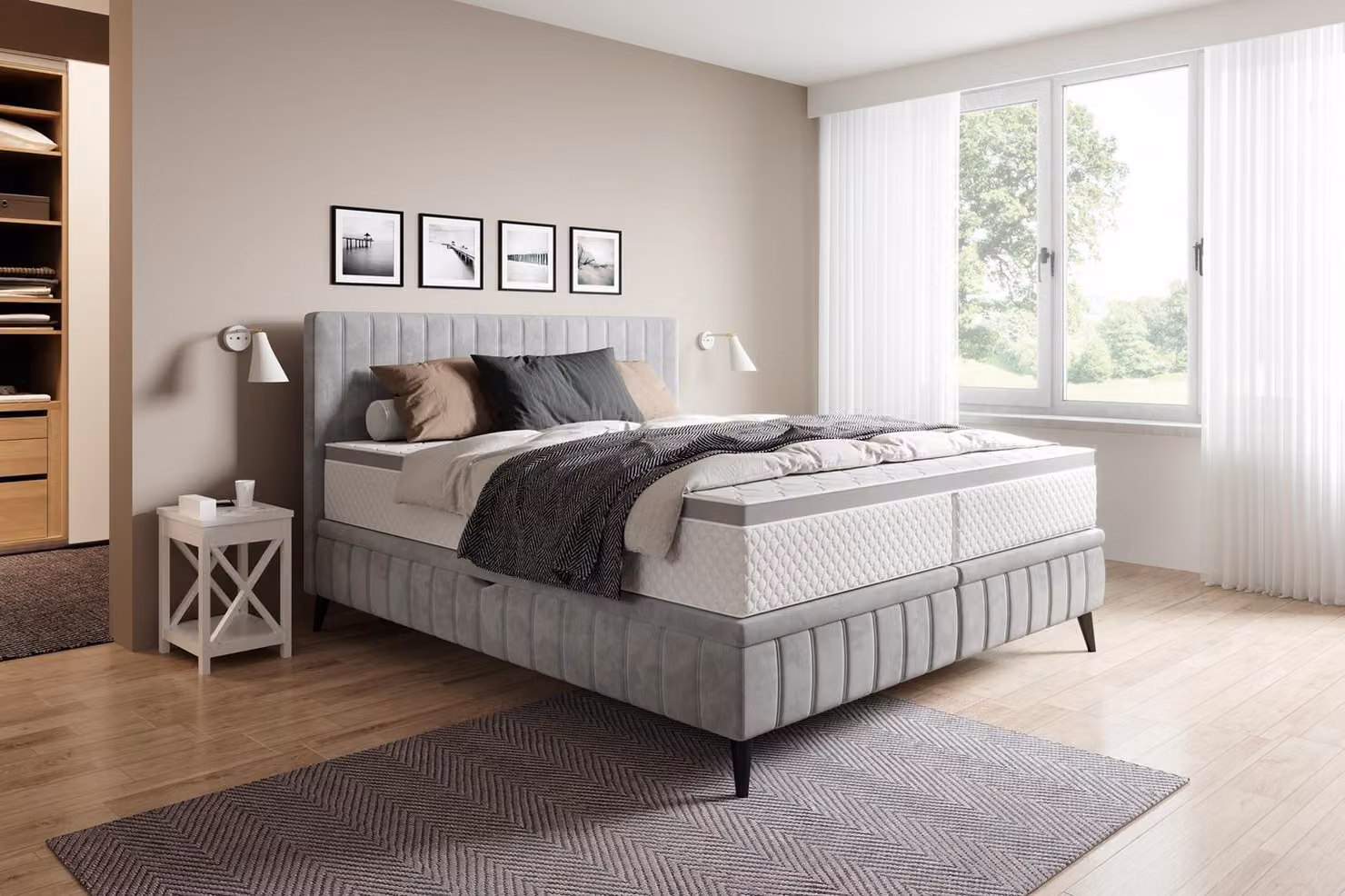 Camera da letto matrimoniale in legno 180x200 letto classico imbottito letto box spring letto