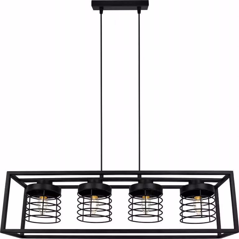 Lampada a sospensione Rasti Cage - Lampada a soffitto per soggiorno, camera da letto e sala da pranzo - Lampada a sospensione in metallo e vetro - E27 - Nero - 4 lampadine