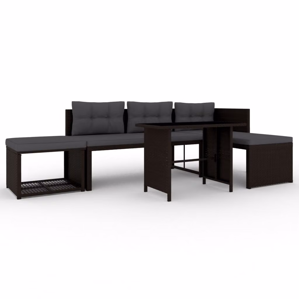 Set Divani da Giardino 4 pz in Polyrattan Marrone