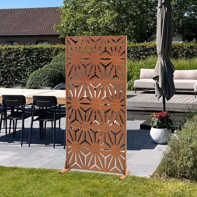 Pannello Divisorio Kilsturd casa.pro in Acciaio Corten Marrone Ossidato con Motivo Decorativo H: 180 cm, L: 90 cm, P: 40 cm – 1