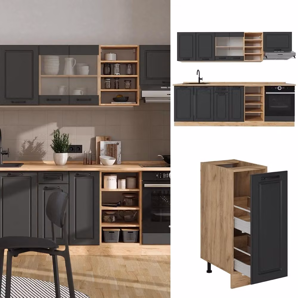 Cucina componibile R-Line Vicco colore Antracite e Rovere dorato, L: 240 cm – 2