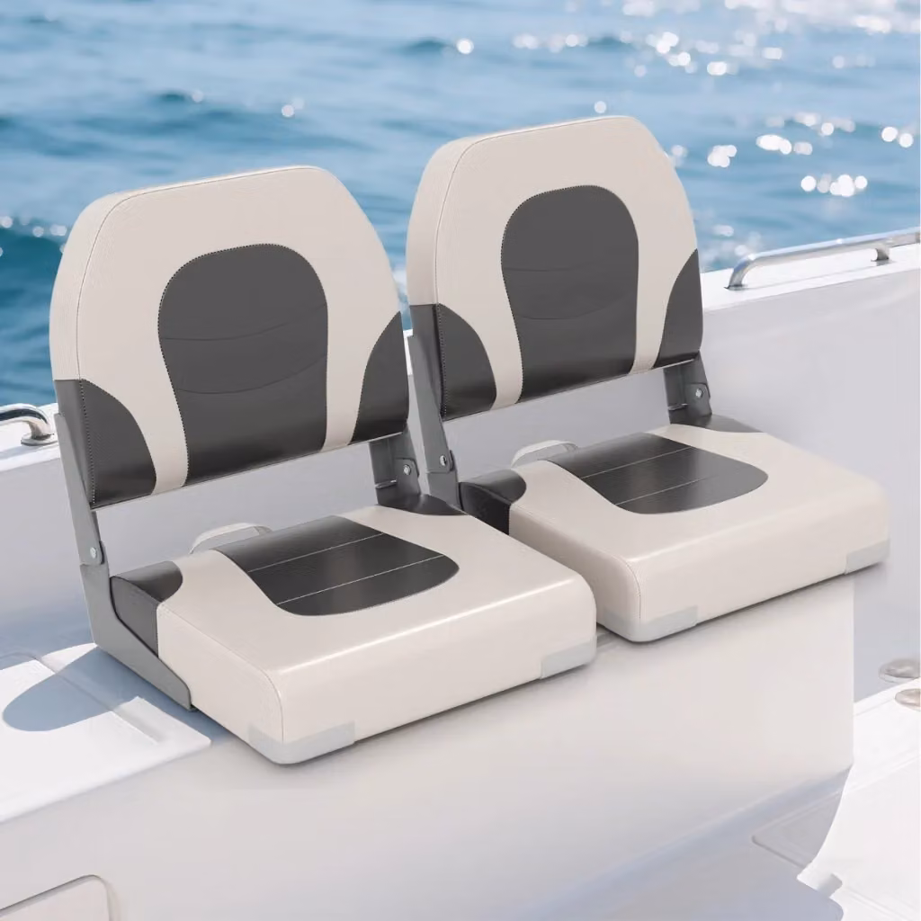 Set di 2 sedie da capitano pieghevoli Design Mania con rivestimento in pelle artificiale impermeabile e cuscini rimovibili, Grigio – 2