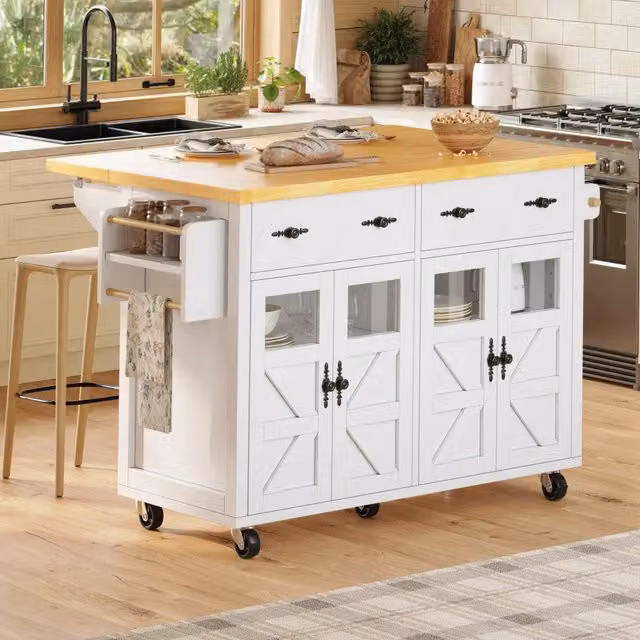 Carrello da cucina con piano estraibile, 1 cassetto, vani aperti e ruote con freno, per cucina e soggiorno, bianco