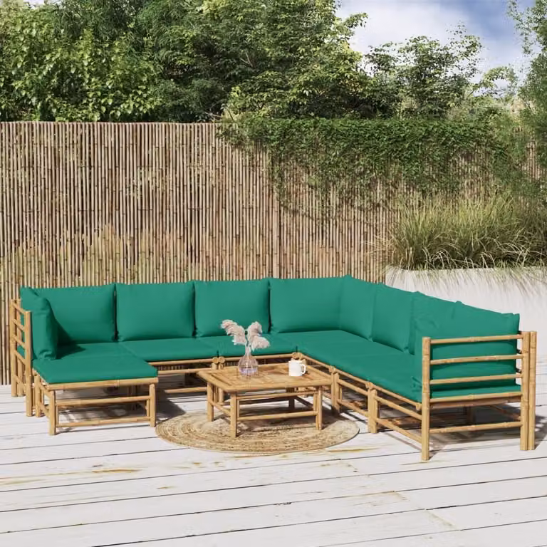 Maison Exclusive - Set da giardino da 9 pezzi con cuscini verdi in bambù