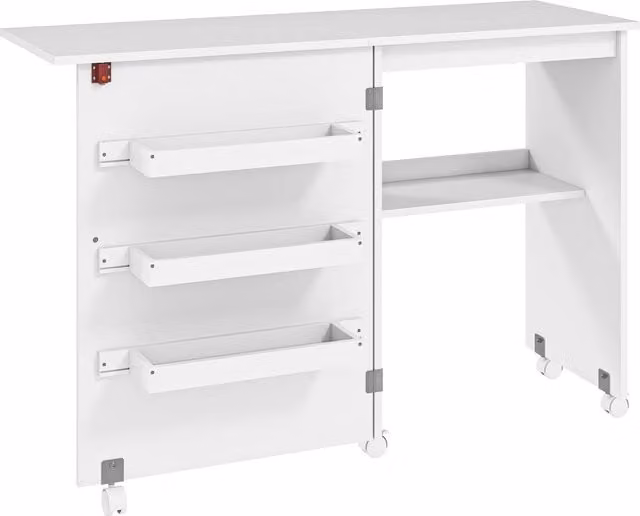 Carrello per macchina da cucire pieghevole HOMCOM con piano ampio, 3 contenitori e mensola inferiore, bianco – 1