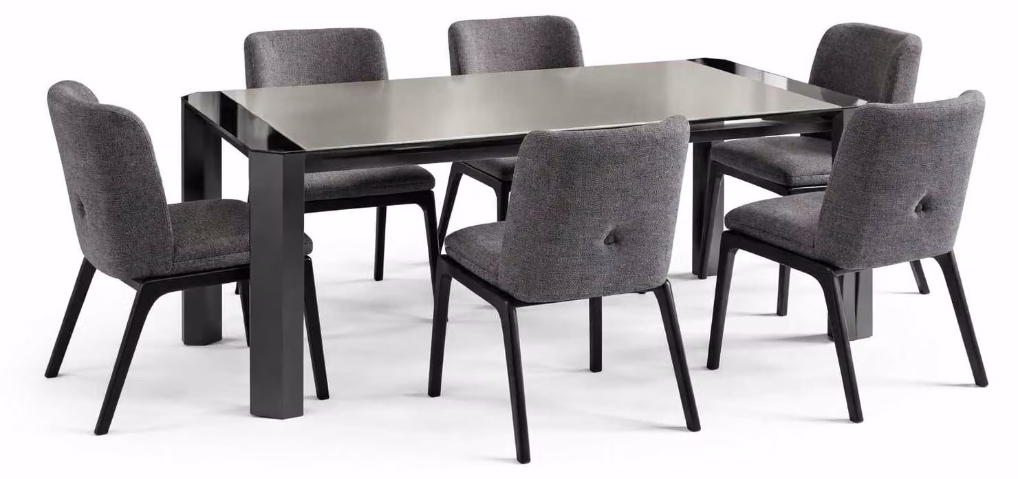 Tavolo da pranzo grigio con 6 sedie, set completo per la sala da pranzo, design moderno
