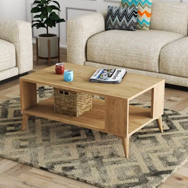 Tavolino da salotto DMORA Lozio in legno color quercia marrone, L/P/H: 90 x 41.6 x 54 cm – 1
