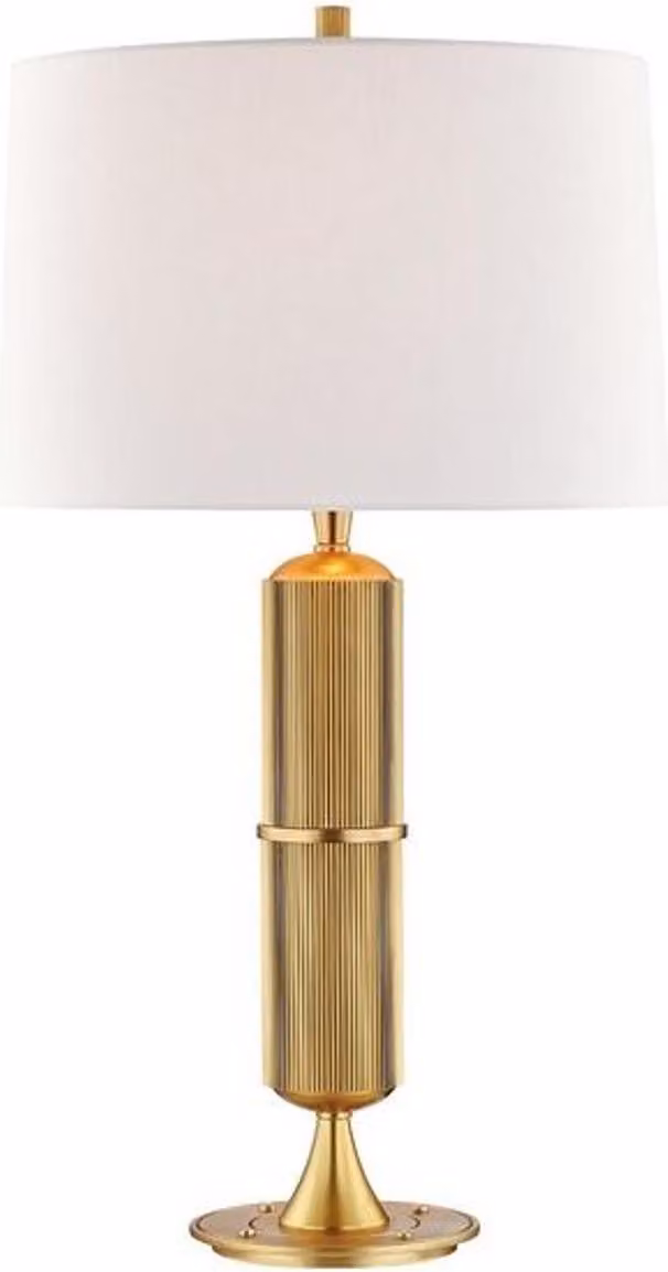 Casa Padrino lampada da tavolo in ottone antico / bianco Ø 38 x H. 71 cm - lampada da tavolo con paralume rotondo in lino