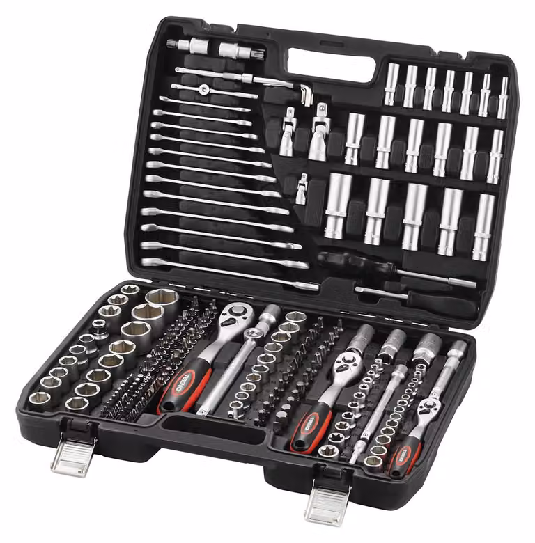 Set di chiavi a bussola da 216 pezzi, con attacchi da 1/4", 3/8" e 1/2", dotato di chiave a cricchetto a 72 denti, ideale per auto e biciclette