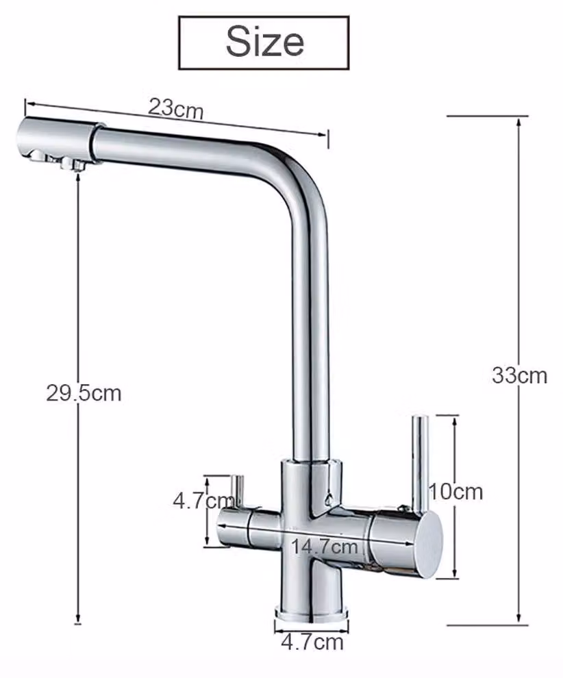 Rubinetto da cucina con filtro dell'acqua - Miscelatore a due maniglie per lavello - Rubinetto per acqua calda e fredda - Rubinetto in ottone girevole a 360° - Montaggio su piano - Cromato