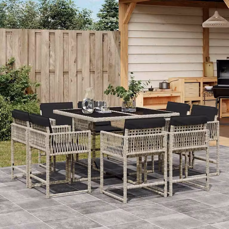 Set Pranzo da Giardino vidaXL in Polyrattan con Piano in Vetro e 9 Pezzi Grigio Antracite