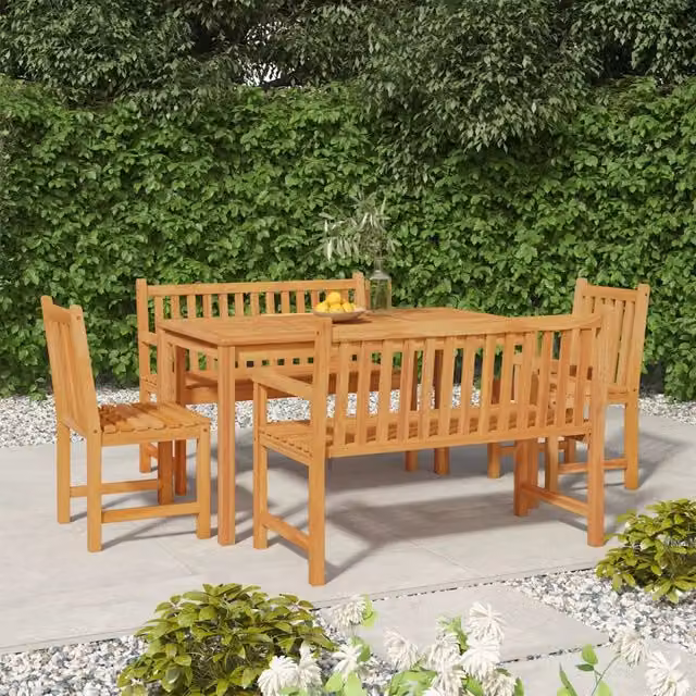 Set da Pranzo per Giardino 5 pz in Legno Massello di Teak 3157152