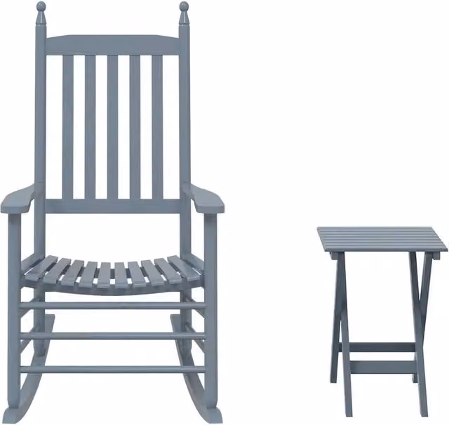 Sedia a Dondolo con Tavolino Pieghevole Grigia in Legno di Pioppo Massello CFW3187680
