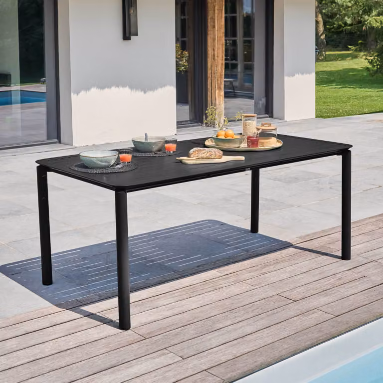 Tavolo da giardino rettangolare in alluminio nero - Oviala Almada