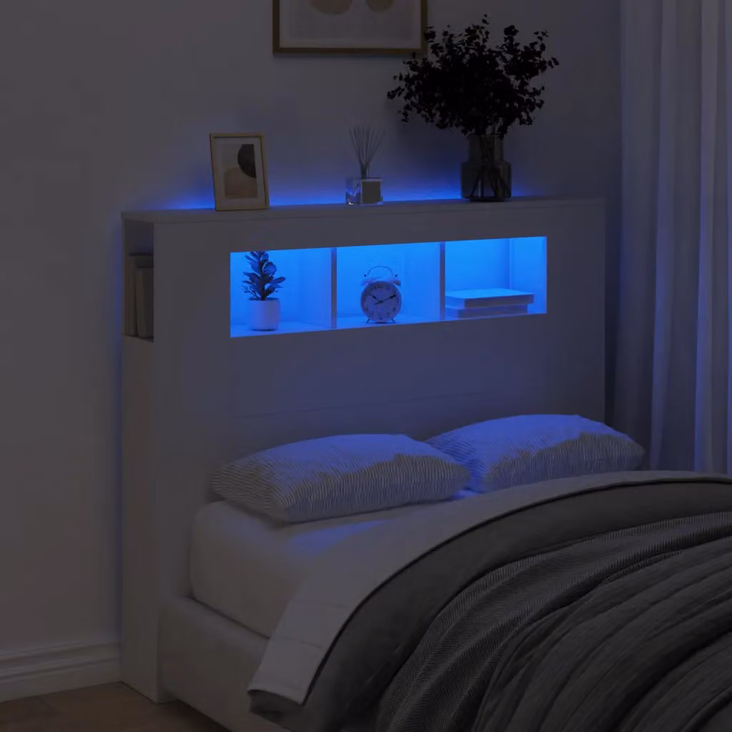 Testiera per letto con LED e porta USB bianca vidaXL in legno, L 120 cm x P 18,5 cm x H 103,5 cm