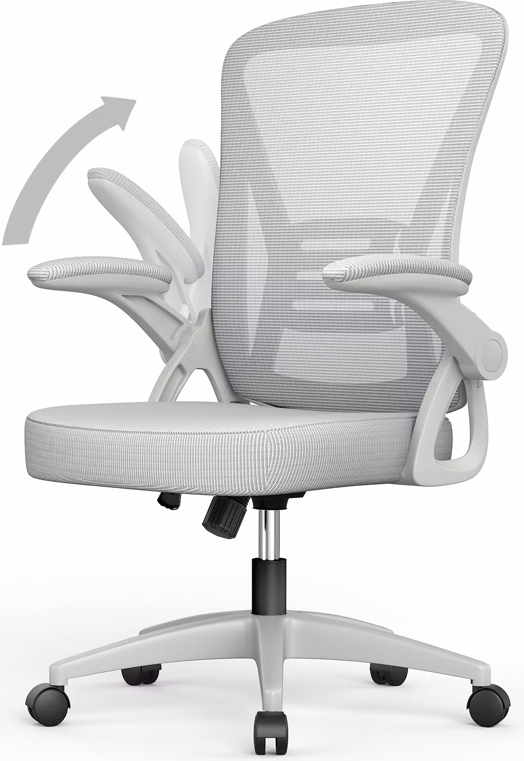 Sedia da ufficio - Seduta ergonomica - Sedia con braccioli ribaltabili a 90° - Supporto lombare - Altezza regolabile - Grigio