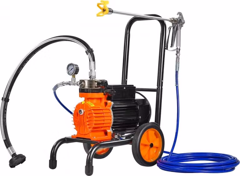 Spruzzatore airless a membrana 900W con carrello - 1800 PSI - 1,8 L/min - pistola elettrica - autoadescante - aghi e pennelli inclusi - asta di prolunga