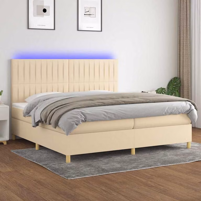 Letto Ibrido con Materasso e Illuminazione LED vidaXL in Tessuto Bianco e Beige L/P: 200 x 200 cm