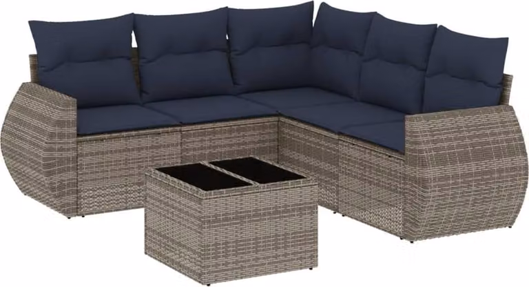 Set Divani da Giardino 6 pz con Cuscini Grigio in Polyrattan