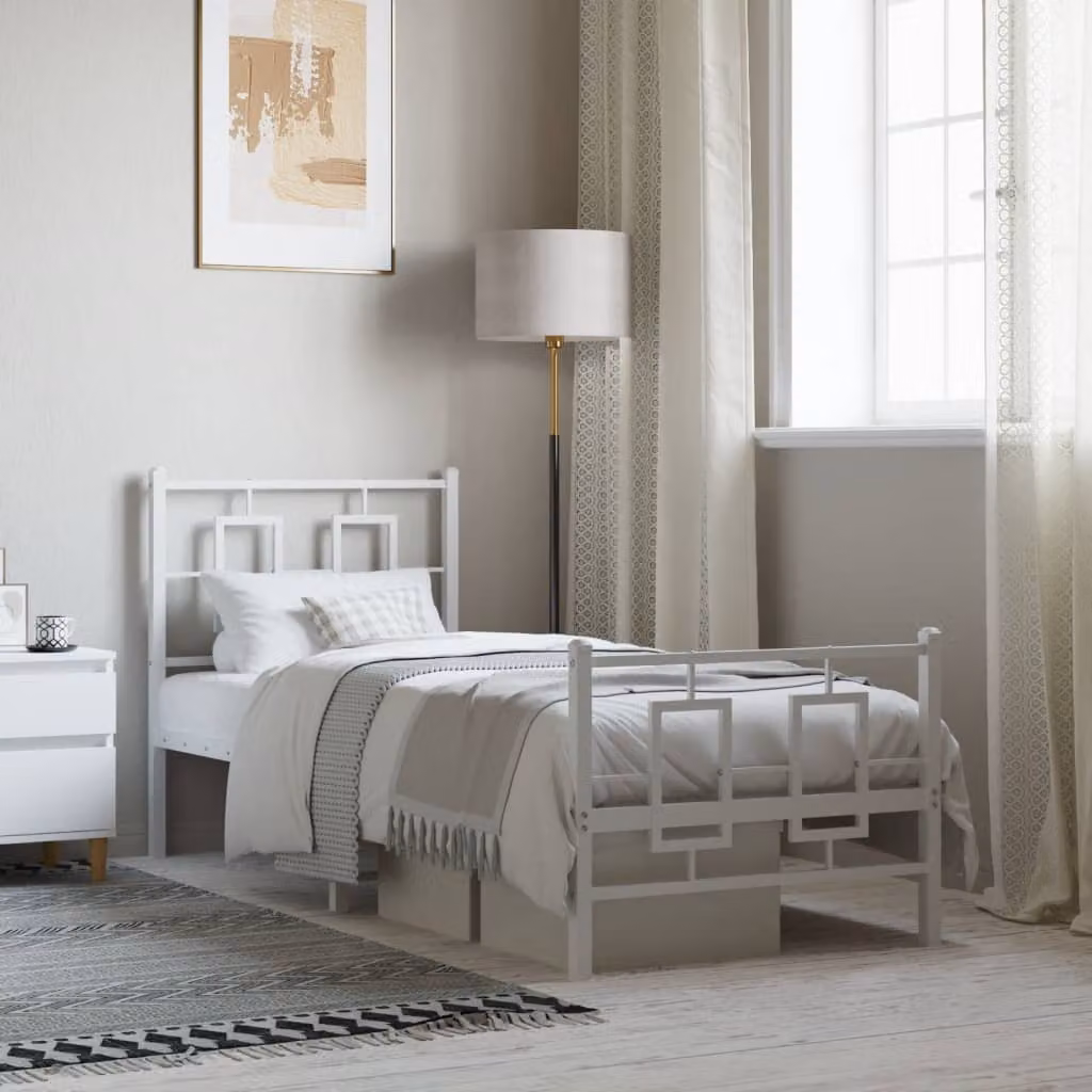 vidaXL Giroletto in metallo con testiera e pediera, Bianco, L: 80 cm, P: 196 cm, H: 91 cm