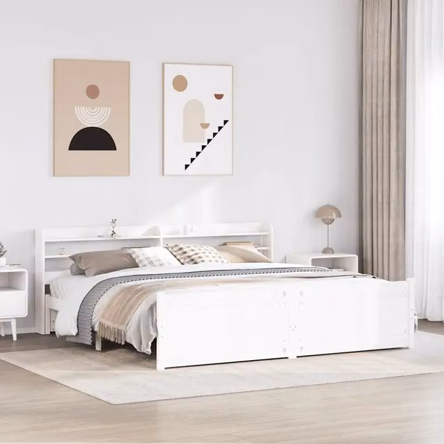 Letto con Testiera e Ripiani Laterali vidaXL in Legno di Pino Bianco L: 180 cm, P: 200 cm, H: 190 cm