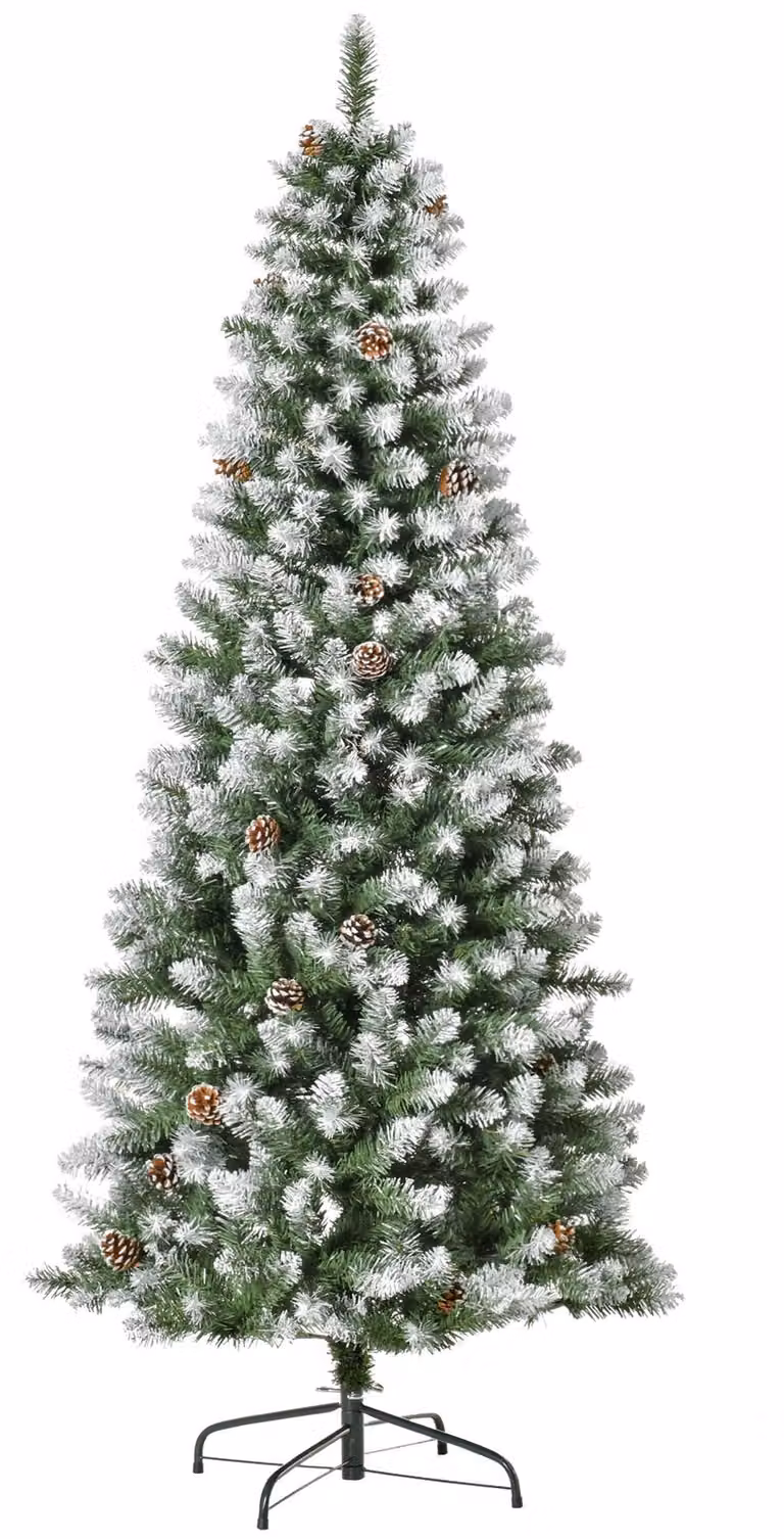 Albero di Natale artificiale, 630 rami, 37 pigne, cime innevate, ignifugo, 180 cm
