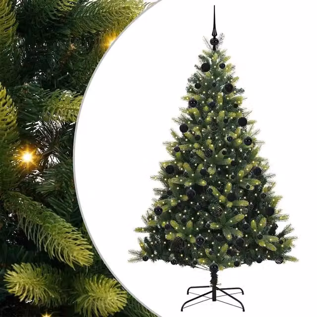 Albero di Natale Artificiale a Cerniera-Albero Natalizio con 300 LED 210 cm 474612