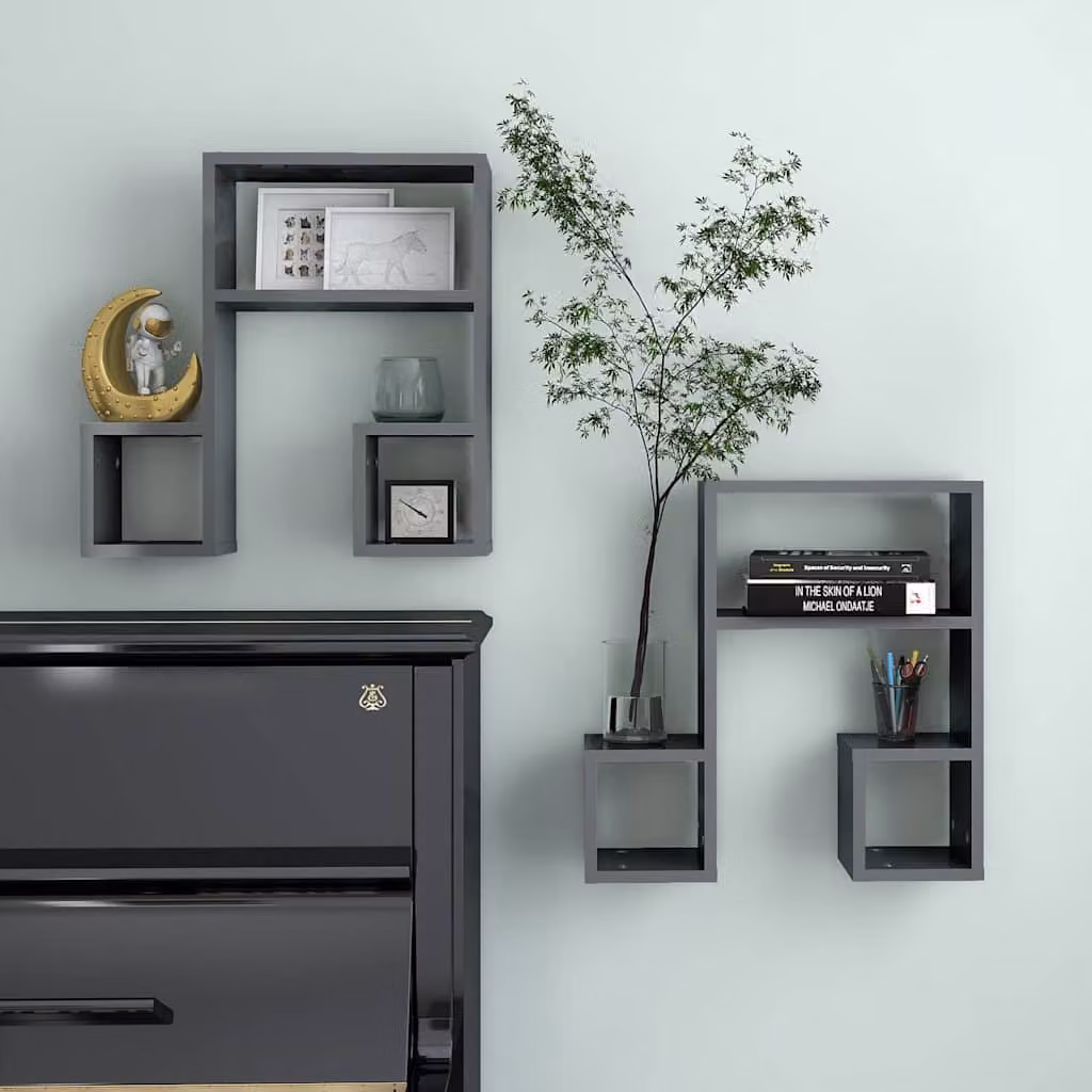 Set di 2 mensole a muro vidaXL in legno multistrato e MDF, colore grigio lucido, L 50 cm x P 15 cm x H 50 cm