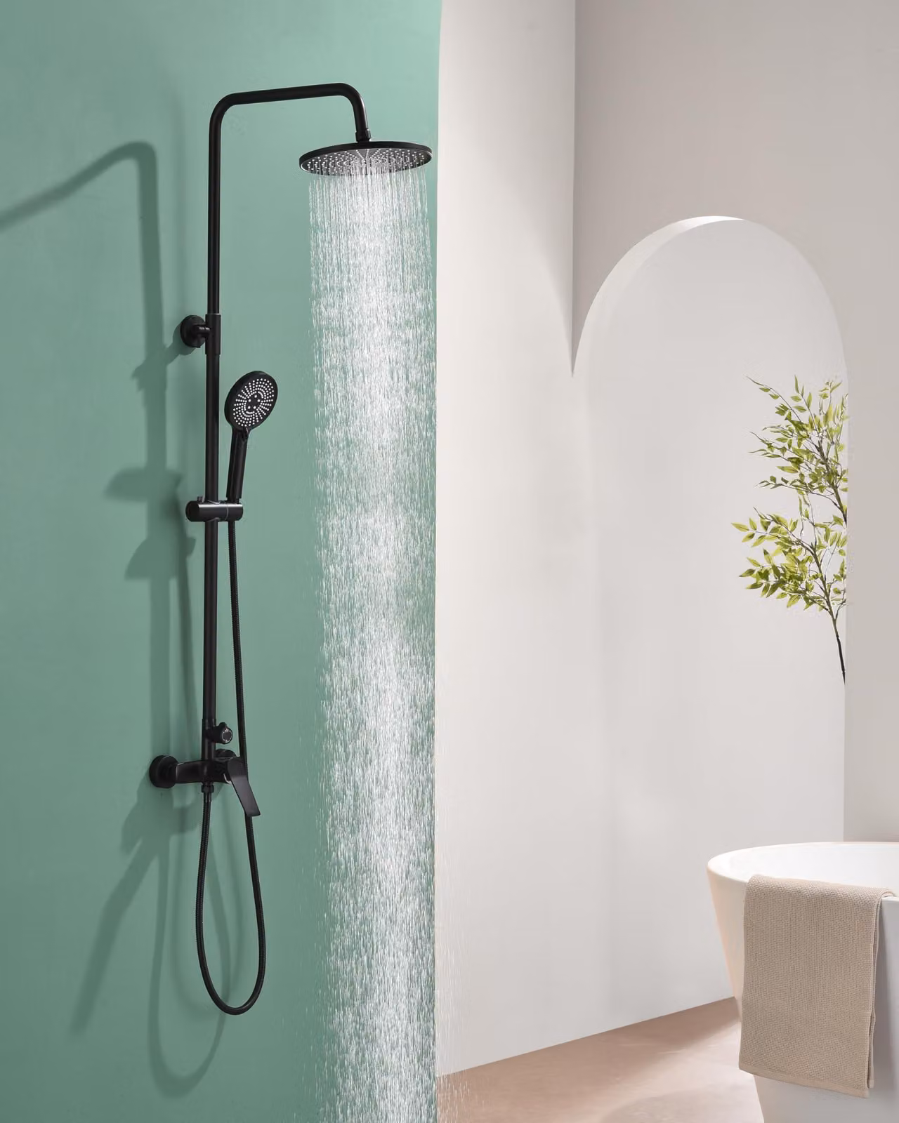 Doccia con miscelatore, soffione da 23 cm, 3 getti, in ottone, miscelatore monocomando, per il bagno