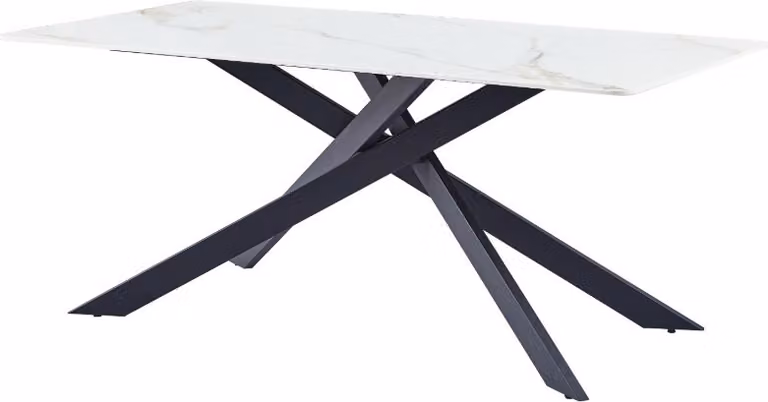 Tavolo da pranzo CasaDolce MARIANNE 1.8, bianco con linee dorate, 180x90x76 cm, piano in pietra sinterizzata, motivo marmo, gambe in metallo