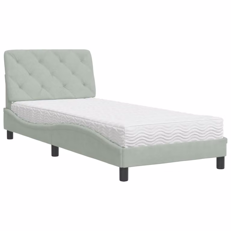 Letto con Materasso Grigio Chiaro 80x200 cm in Velluto