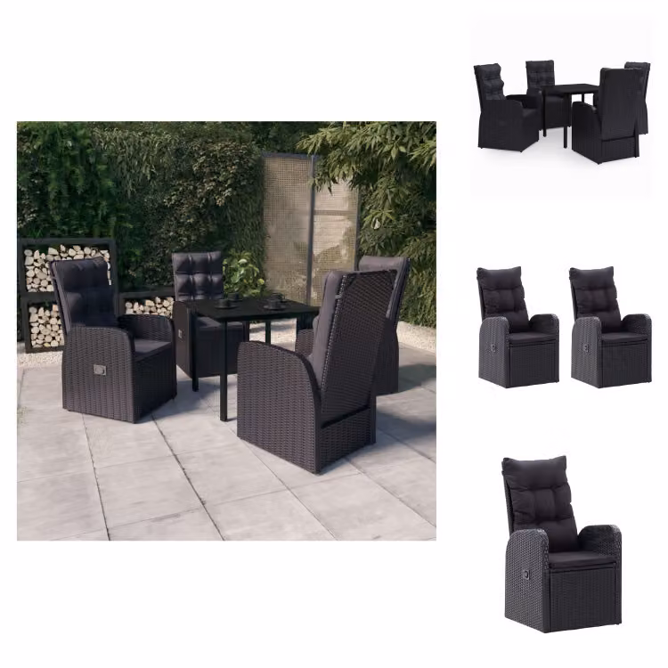 vidaXL Set da pranzo da giardino 5 pezzi con cuscini nero - Set di mobili da giardino