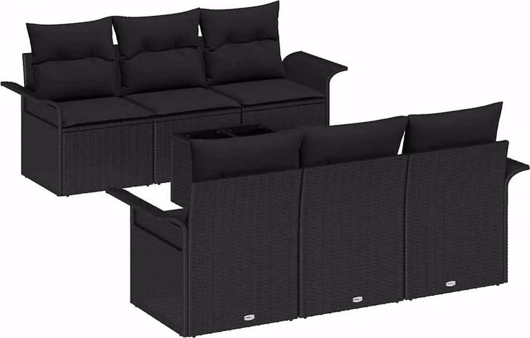 Set Divano da Giardino con cuscino 7 pcs Nero polyrattan